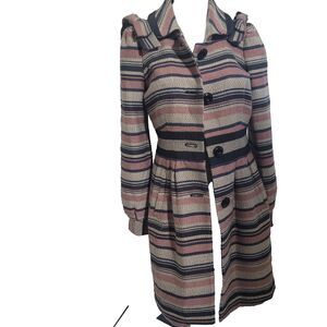 Elevenses Anthropologie size 8 jacket long Pattern Maker's striped bow wool